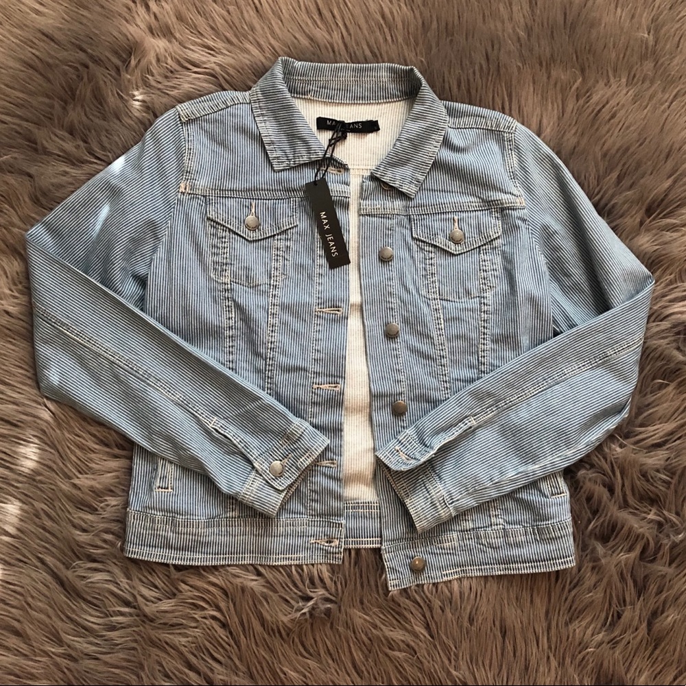 NWT Max Jeans Railroad-Striped Denim Jacket (S) - Picture 3 of 8